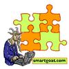 Smart Goat logo with interconnected orange and green puzzle pieces behind it.